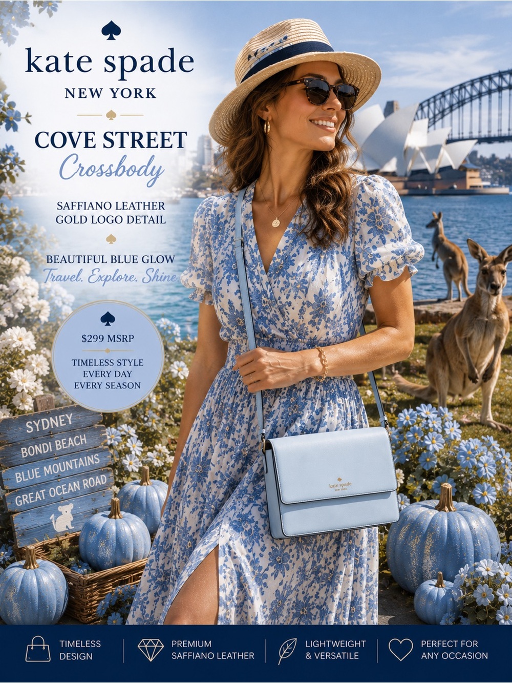 Kate Spade Cove Street Designer Crossbody NEW Bag In‎ Blue Glow $299 MSRP